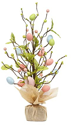 TRIXES Deko-Osterbaum mit Pastell-Eiern & Jutebeutel | Künstliche Innendeko in Holzoptik für Tische, Wohnbereich & saisonale Deko