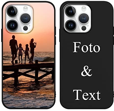 Yoedge Personalisierte Handyhülle für Apple iPhone 14 Pro Max Hülle Personalisiert 6, 7'', Schwarz mit Eigenem Foto Bedrucken Bild Text Individuelle Schutzhülle Selbst Gestalten