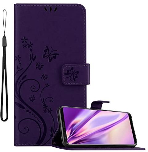 cadorabo Housse Compatible avec LG V30 / V30+ / V30S / V30S+ en Lilas FONCÉ Floral - Coque de Protection au Design Floral avec Fermeture magnétique, Fonction de Support et emplacements pour Cartes