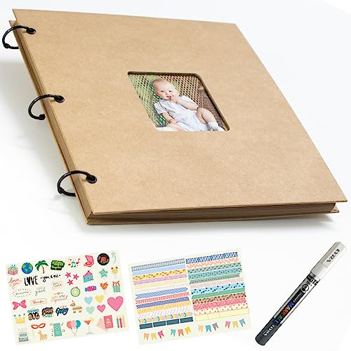 WINUND fotoalbum scrapbooking, fotoalbum einsteckalbum, fotoalbum zum selbstgestalten, baby fotoalbum, scrapbook zubehör, fotoalbum hochzeit, scrapbook papier, 60 quadratische Seiten, 26x26 cM (KRAFT)