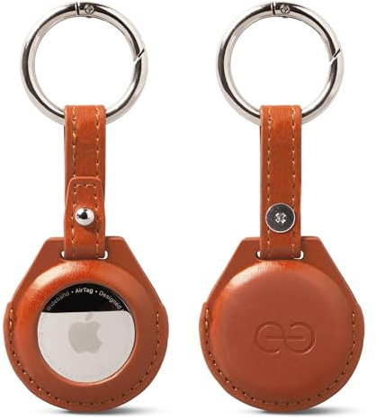 Dreem Liberate Apple AirTag Schlüsselbundhalter - Veganes Leder, Kratzfest, Edelstahlring, leicht [Karamell]