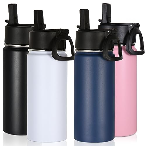 Volhoply 480ml Kids Water Bottle Bulk 4 Pack,Insulated Sports Bottles with Straw Lid,Stainless Steel Bottle with Handle Keep Cold & Hot,Double Wall Vacuum Flask for School,Girls(Mix,Set of 4)