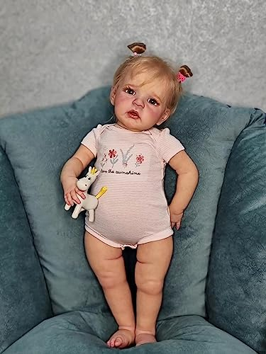 Pinky Reborn Dolls 24 inch 60 cm That Looks Real Baby Doll Silicone Vinyl Lifelike Rooted Hair Baby Girl Dolls Realistic Newborn Doll Toy for Ages 3+