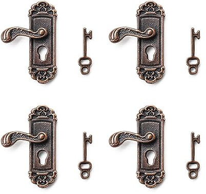 Odoria 1/12 Scale Dolls House Miniature Door Lock With Key Left Handle 4Pcs Dollhouse Accessories, Bronze