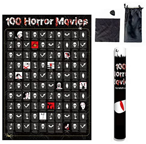 Horror Movie Scratch Off Poster, Top 100 Horrorfilm Bucket List Scratch Poster, Horrorfilme Rubbelposter Mit Kratzwerkzeug Eimerlisten Sammlung Halloween Horrorfilm Geschenke Und Dekoration (A)