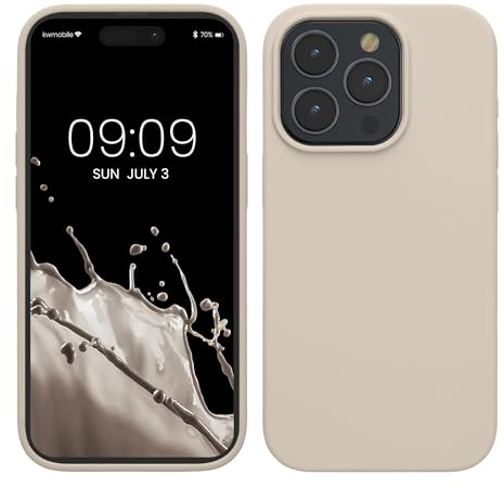 kwmobile Carcasa para iPhone 15 Pro MAX Funda - Case TPU y Silicona para Smartphone con Interior de Microfibra - Suave Protector antigolpes para móvil - Crema