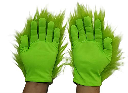 Alaurbeauty Weihnachten Grüner Monster Weihnachtsmütze und Pelzige Handschuhe Cosplay Kostüm Weihnachten Cosplay Kostüm Zubehör (Grüne, Handschuhe)