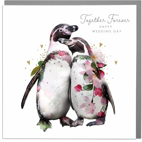 Together Forever – Pinguine – Hochzeitskarte mit grauem Umschlag von Lola Design