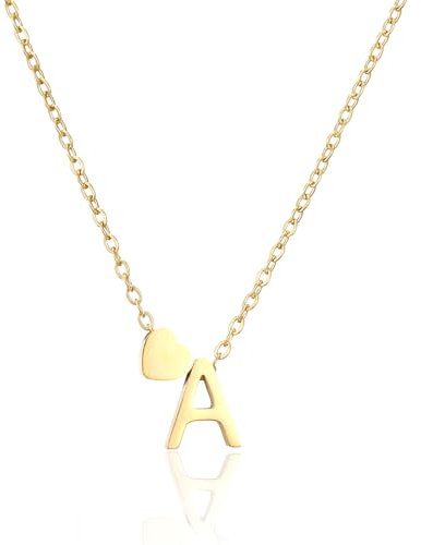 HSWYFCJY Halskette Damen Gold Kette mit Buchstabe A 316L Edelstahl Namenskette mit Herz Anhänger Verstellbar Initialen Halskette Personalisierte Schmuck Geschenke für Frauen Mädchen 45+5cm