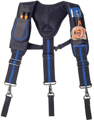 Dr.TOUGH Tool Belt Suspenders for Men Carpenter Tool Belt with Suspenders Padded Tool Belt Suspenders With Magnet Pocket (Without Tools), Black and Blue, Full Size