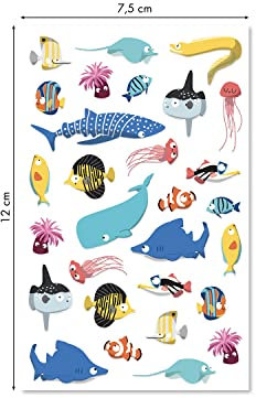 MY MANDARINE CY152Cpack - Packung mit 10 Stickerbögen 3D Stickers Cooky, 290 Stickers, Meerestiere, 1 Pack