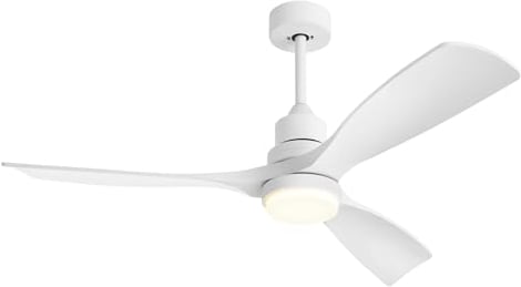 Ventilador de Techo con Luz y Mando a Distancia, Blanco Ventiladores de Techo de 132 cm con Lámpara Luz Led con Motor DC, 3 Aspas, 6 Velocidades, Silencioso, Temporizador, para Dormitorio Salón