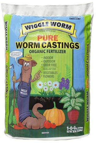 Wiggle Worm 100% Pure Organic Worm Castings 30 Pounds - Engrais organique pour les plantes domestiques, les végétaux, et plus - Castings omri Listed Earthworm pour aider à améliorer la fertilité et