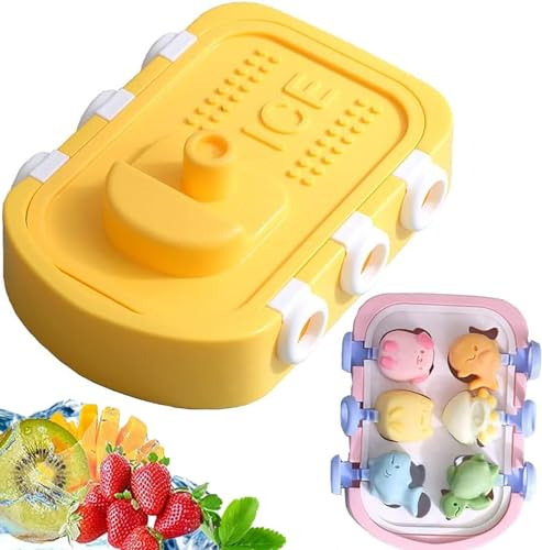SunAurora 6 Agujeros Moldes para Helados, Mini Moldes Helados Silicona, Moldes para Paletas Sin BPA, Reutilizables Moldes Helados con Palo y Tapa, para Helados Chocolate Paletasl (amarillo)