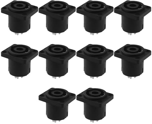 YINETTECH 10pcs 4pin Speakon Female Jack Socket Connector Audio Loudspeaker Amplifier 4 Pole Square Speaker Jack Twist Lock Compatible with Neutrik Speakon NL4MP/NL4MPR/NL4FC