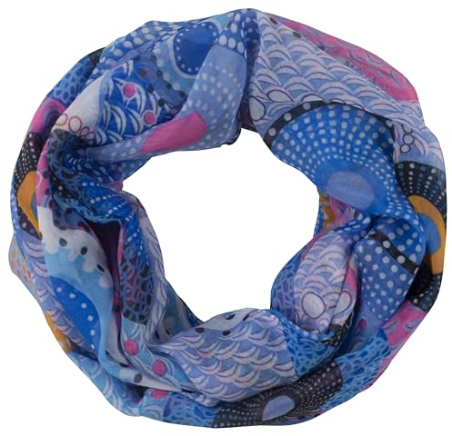 fashionchimp Damen-Loop mit Kreis-Muster, Psychedelic-Print, Schlauchschal, Sommer-Schal für Damen (Blau-Bunt)