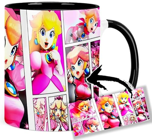 Princess Peach Tasse Innen & Henkel Schwarz Keramikbecher Mug