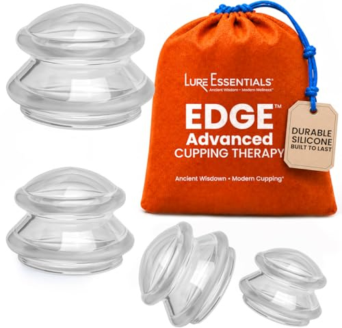 Lure Essentials Edge - Set di coppette in silicone, kit per massaggi, tazze a lunga durata per uso professionale e domestico, coppa scolpente per cellulite, ultra trasparente