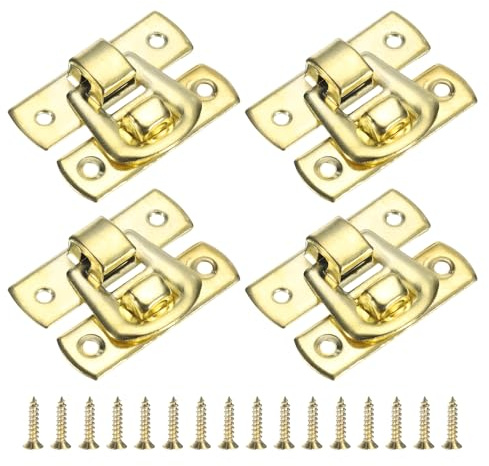 QUARKZMAN 4 Stück Hasp Schloss, 30 x 18mm Retro Box Knebelverschluss Metall Schnalle Verschlüsse Kofferverschluss mit Schrauben für Schmuckkästchen Koffer Werkzeugkasten Holzkiste, Gold
