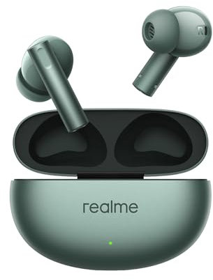 realme earphone Wireless Buds Air 6, alta risoluzione di livello professionale, auricolare da 12,4 mm per bassi profondi, riduzione attiva del rumore intelligente di 50 dB,verde