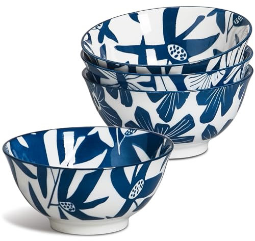 ONEMORE Suppenschalen aus Keramik, 710 ml, Müslischalen Set, blaue Porzellanschalen für Dessert, Eis, Obst, kratzfest, mikrowellengeeignet, spülmaschinen- und ofenfest, stapelbare Küchenschüsseln