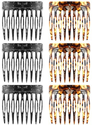 AOZUO französischer Haarkamm - 6 Stück seitliche & gebogene Haarkämme in Schildpattoptik für Dutt & Twist Haarstyling Zubehör (Schwarz)