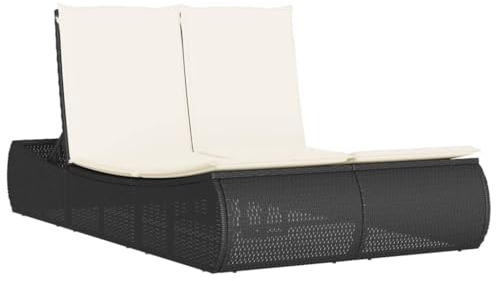 vidaXL Sonnenliege, Doppelliege mit Auflagen, Gartenliege Verstellbare Rückenlehne, Relaxliege Liege Gartenmöbel, Schwarz Poly Rattan
