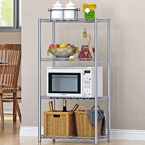 VBNCUUIOPO 4 Tier Stacking Shelf Microwave Stand Storage Rack Kitchen Wire Shelving Microwave Oven Baker's Rack with Spice Rack Organizer Silver Grey