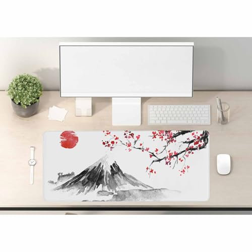 Woutay Desk Pad,Japanese Snow Mountain Cherry Blossoms,Extended Large Computer Keyboard Mouse Mat Desk Pad