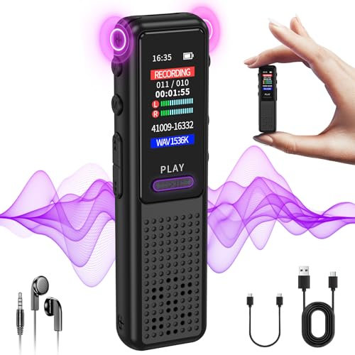 64GB Digital Voice Recorder: HD 1536Kpbs Sound Quality Tape Voice Activated Recorder with Playback & Noise Reduction, Audio Recorder Dictaphone Recording Device for Lecture Meetings Interviews Classes