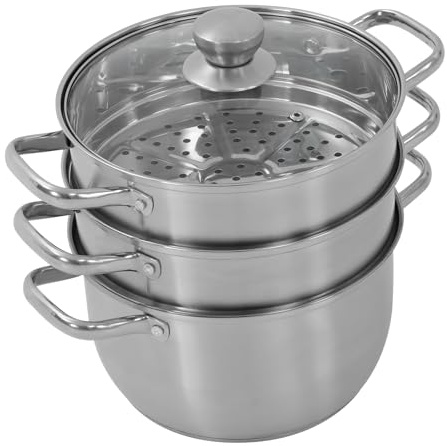 20cm Dampfgarer 1.2L Dampfgarer Topf Dampftopf 3 Etagen Dampfgartopf Dampfkocher Dampftopf Mit Glasabdeckung Geeignet für alle Herdarten