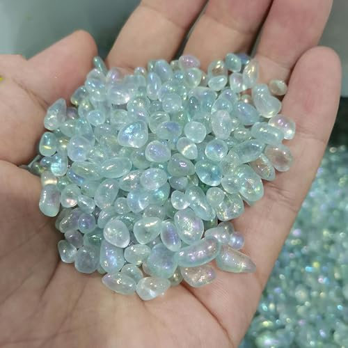 5–7 Titan-Regenbogen-Aura, natürliche Kristalle, Mondstein, Kies, Heilsteine, Aquarium, Heimdekoration, 500 g