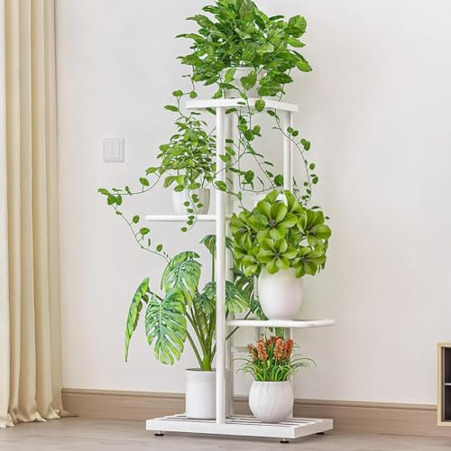 Zstar 4-Tier Blumenregal Pflanzenregal, Mehrstöckig Blumenständer Pflanzenständer Blumenbank Metall Blumentreppe Pflanzentreppe Standregal für Innen Garten Balkon Deko, White