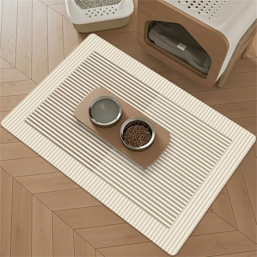 Hearda Pet Mats for Food Bowls Water Absorbent, European Style Pet Food Mat Non Slip Quick Dry Cat Feeding Mat Diatomite Pet Feeding Mat Dog Bowl Mats Water Dispenser Mat (40x60cm,Stripe)