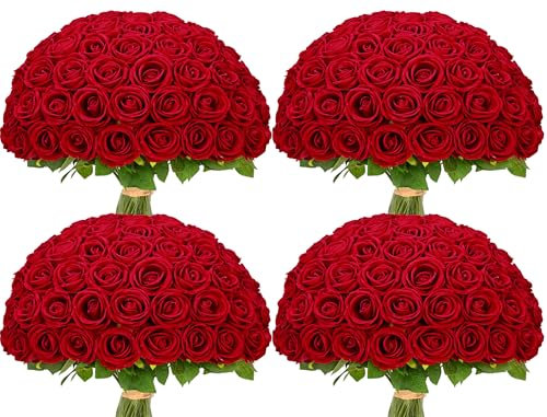 100 rose rosse artificiali, rose in velluto realistiche al tatto, con carta da regalo, fiori finti per centrotavola da sposa, bouquet da sposa, San Valentino, decorazione per la festa della mamma