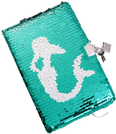Lurrose Mermaid Sequin Notebook Diary Lock Large Paper Pages Privacy Lock for Writing Travel Sketching