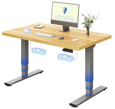 FLEXISPOT Höhenverstellbarer Schreibtisch mit Dualmotor 120×80 cm | 3-stufige Säulen Gestell – Ergonomischer Standing Desk für kleine Räume & Home Office, 100 kg Tragkraft (Ahorn+Grau)