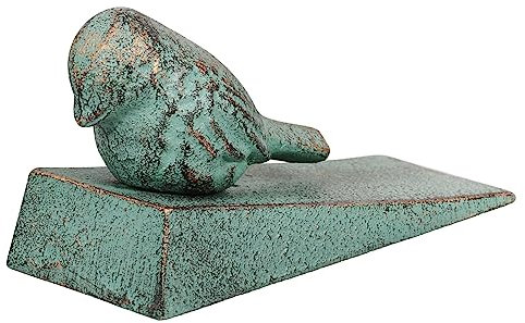 DOITOOL Heavy Duty Cast Iron Door Stop - Decorative Retro Bird Door Wedge Stopper Cute Animal Statue Style for Home Bathroom Living Room Office Farmhouse - Green