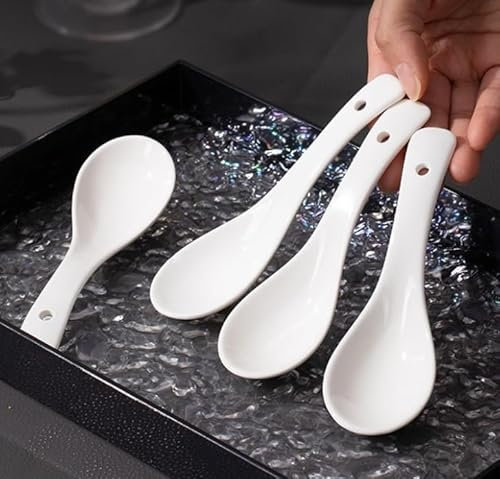 Porcelain Egg Spoons for Soft-Boiled Eggs Coffee Tea Desserts - Ceramic
