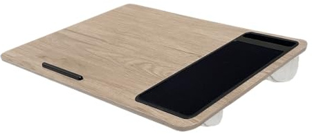 Acomoda Textil – Mesa de Cama para Ordenador Portátil con Acolchado 57,5x30,5x4 cm. Soporte Laptop de Madera con Espacio para Ratón y Móvil Cómoda, Transportable y Estable (Natural)