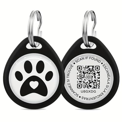 AIR Tag ID Intelligente per Animali con QR Code, Medaglietta in Resina ABS per Cani e Gatti, Design Zampa, 25mm, Rosso e Nero, per non perdere il tuo amico peloso.