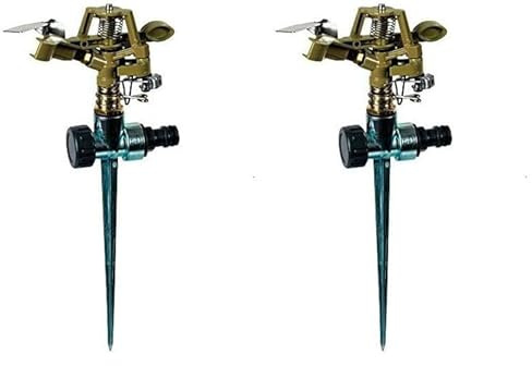 Ribimex Irrigatore a Battente su Picchetto in Metallo con Settore Regolabile 0-360°, Copertura fino a 400 m², Pressione 1-4 Bar, Ideale per Giardini, Prati e Bordure - PRA/AB.1411 (Confezione da 2)