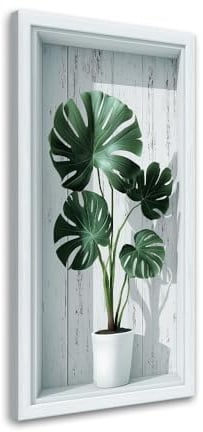Feeby Bild auf Leinwand - Wandbilder Wohnzimmer Aesthetic - Monstera Blätter 3D - 40x80 1tlg - Schlafzimmer Wandekoration - Bilder Zimmer - Living Room - Deko Wandbilder - Moderne Bild