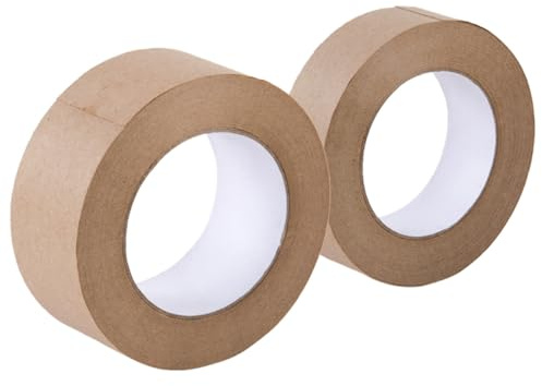 Beavorty Ruban Adhésif Kraft Gommé Activé par L'eau 2 Rouleaux 2,4 Cm Ruban D'emballage Étanche Papier Kraft Résistant pour Scellage Boîtes et Expédition