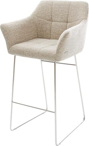 DELIFE Barstuhl Yulo-Flex Kufengestell Edelstahl Silberfarben Webstoff Soft Beige