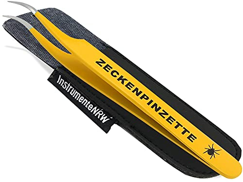 InstrumenteNrw Premium Zeckenpinzette Zeckenzange Edelstahl Zecken Pinzette Hunde Katzen rostfreier Qualitätsstahl (Gelb + Etui)