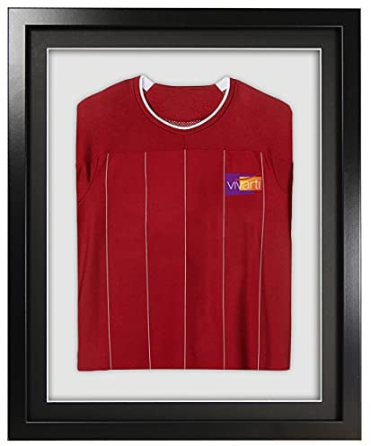 Vivarti DIY Infant 3D Mounted Sports Shirt Display Frame for Football Shirt, Rugby Shirt, Band T-Shirt Shadow Box - 40 x 50cm - Black Frame, Black Mount, White Backing Card