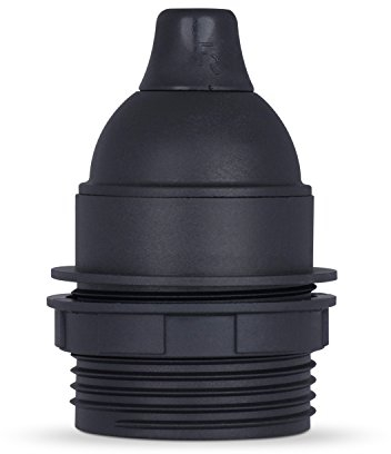 Teilgewindemantel Lampenfassung E27 aus Thermoplast, schwarz mit Zugentlastung - 3x Stück