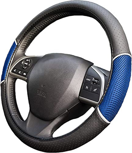 UKB4C Car Blue & Black Leather Look Steering Wheel Covers Universal 15 inch Breathable Anti-slip Wheel Sleeve Protector