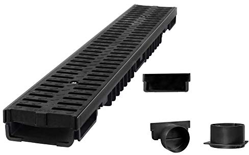 BB Flachrinne Höhe 55 mm Entwässerungsrinne Kl.A15 Hofablauf Regenrinne Schlitzrinne (5m Set mit Endkappen, Schwarz)